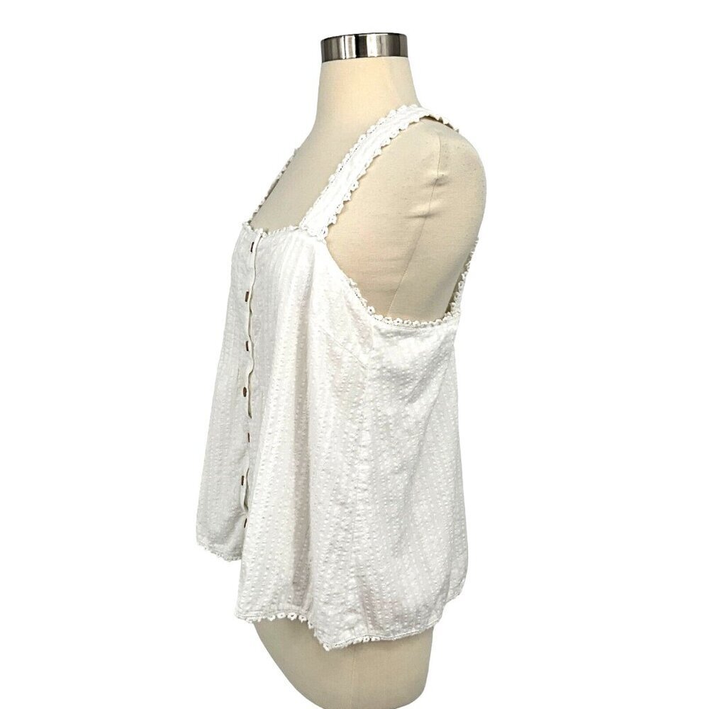 Show Me Your Mumu Size M Cherish Tank Top White Button Ruffle 100% Cotton - Picture 3 of 12
